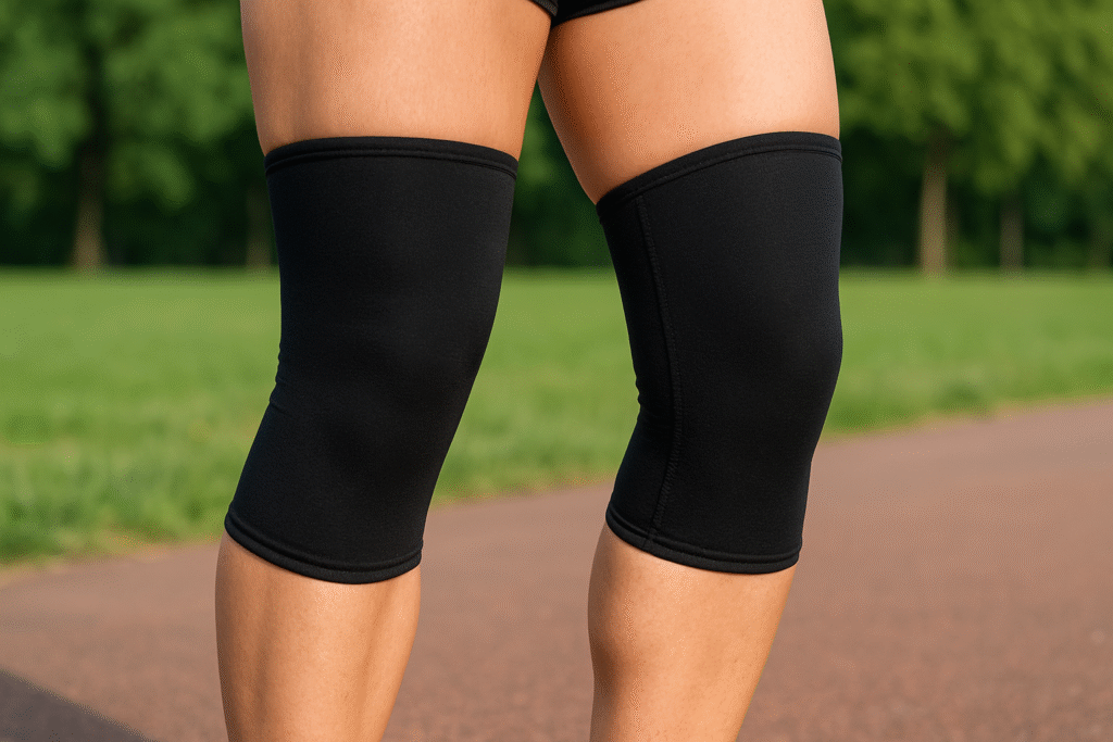 closeup-of-athletic-legs-wearing-black-knee-sleeves-for-compression-during-outdoor-exercise