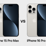 Comparison of iPhone 15 Pro Max and iPhone 16 Pro Max models side by side