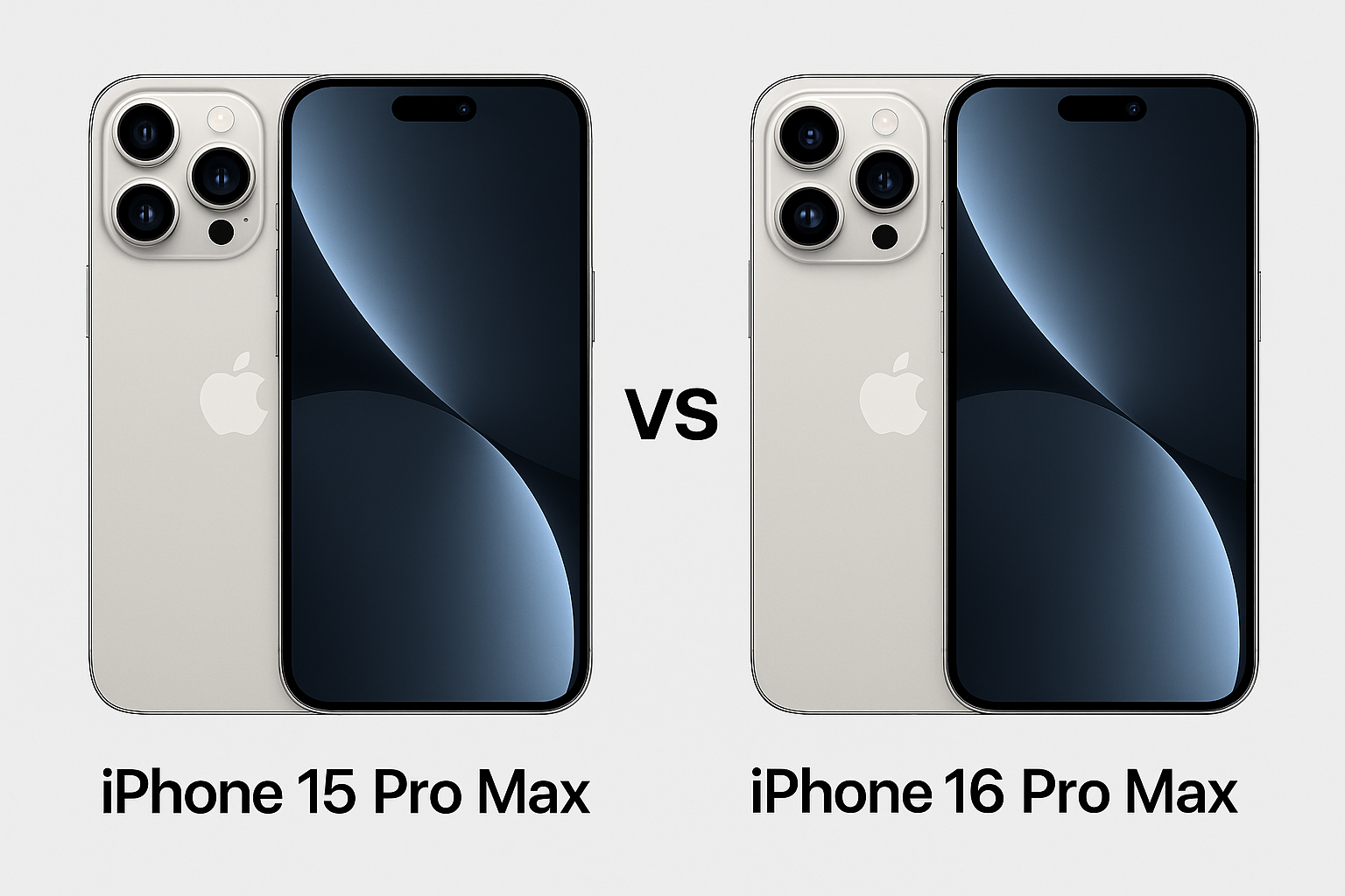 Comparison of iPhone 15 Pro Max and iPhone 16 Pro Max models side by side