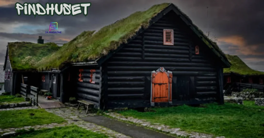 Traditional Danish pindhuset wooden house with thatched roof in a quiet village