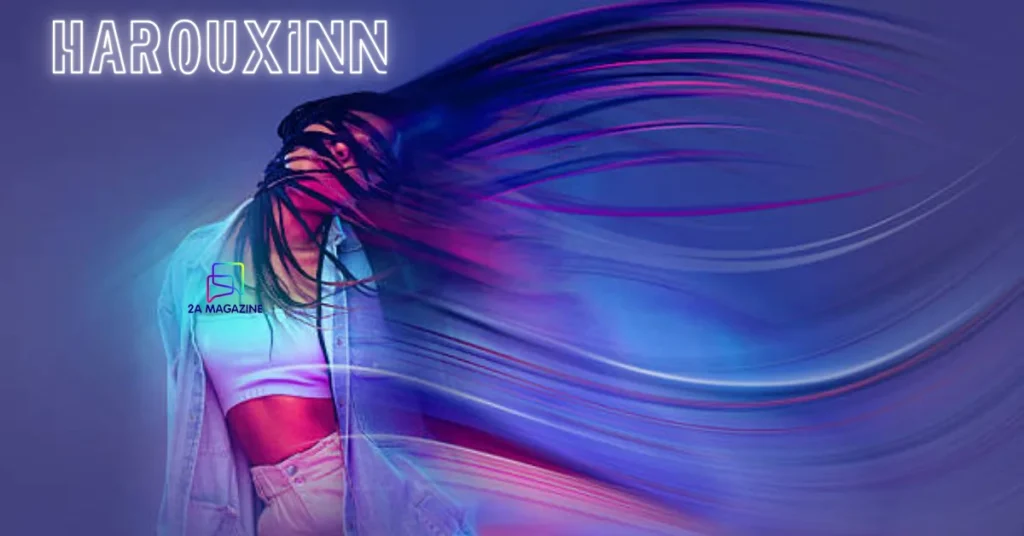 Harouxinn digital identity concept with glowing neon abstract design in cyberspace