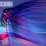 Harouxinn digital identity concept with glowing neon abstract design in cyberspace
