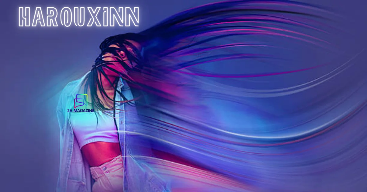 Harouxinn digital identity concept with glowing neon abstract design in cyberspace