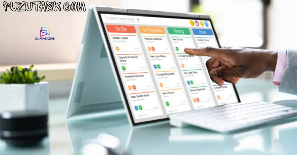 puzutask com dashboard showing task management interface on laptop screen