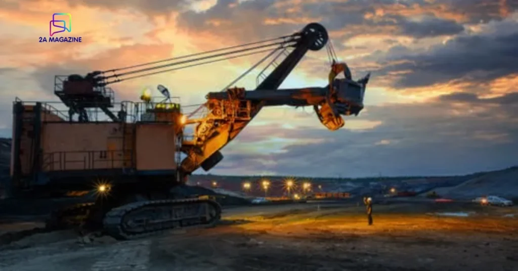maschinenring mining excavator operating in open pit quarry aerial view