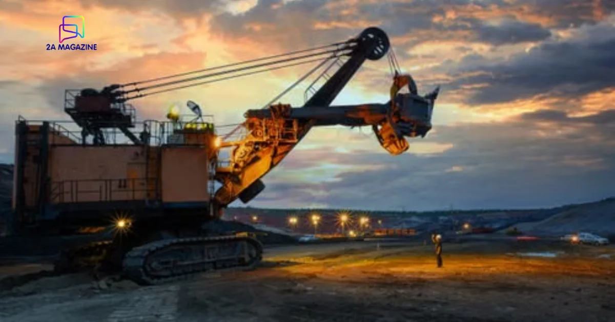 maschinenring mining excavator operating in open pit quarry aerial view