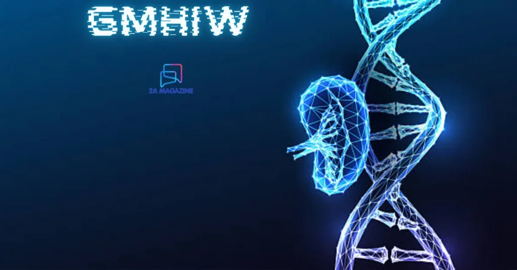 Glowing blue DNA double helix representing GMHIW genetically modified humans research