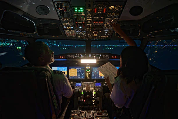 Commercial airplane cockpit controls showing pilot decision-making setup during flight diversion scenario