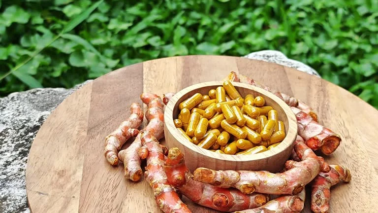 Natural herbal supplement capsules with tart cherry and turmeric ingredients used in goutabio formula
