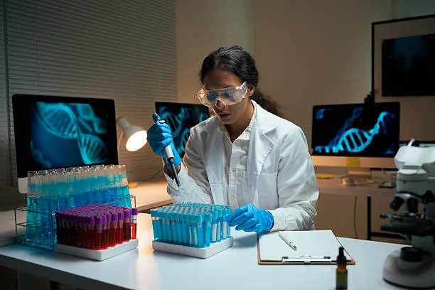 Researcher using MyPipette to pipette sample during lab experiment