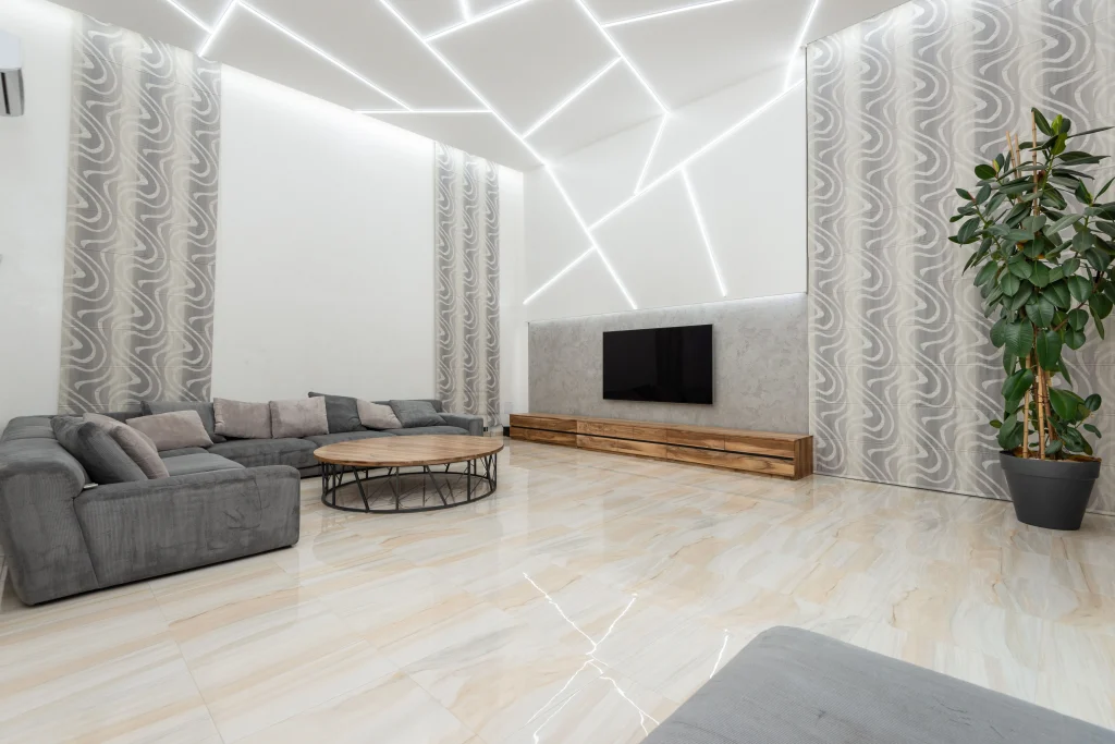 Lamps4U LED floor lamp in a minimalist Scandinavian style room

