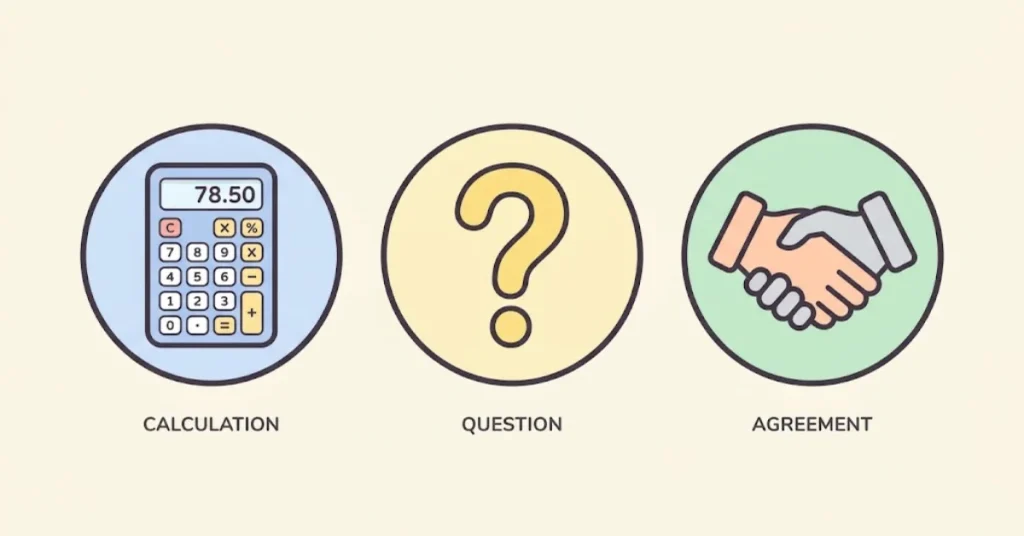 Calculator and handshake icons symbolizing renteaza, the concept of evaluating whether something is worth the investment