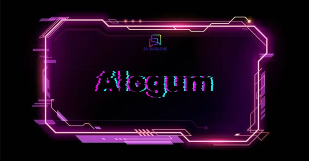 A neon pink and purple glowing futuristic frame on a black background with glitch-effect text reading