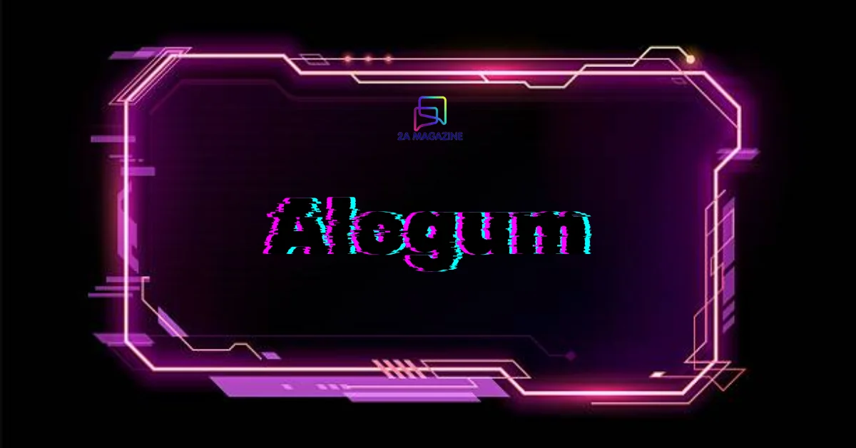 A neon pink and purple glowing futuristic frame on a black background with glitch-effect text reading