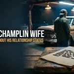 Westen Champlin Wife: silhouetted couple in a Kansas garage beside a vintage pickup truck, with a redacted file and gold wedding ring on a workbench