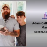 Adam Calhoun with wife Margie holding their newborn and his son Tamen in a family photo shared on the couple's Instagram