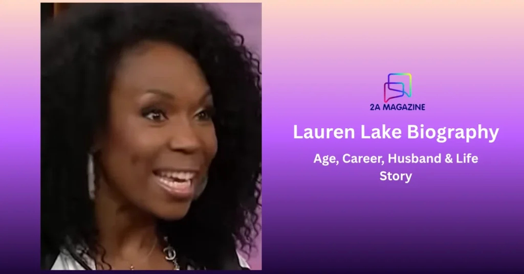 Lauren Lake smiling during a televised interview beside the title card "Lauren Lake Biography: Age, Career, Husband & Life Story"