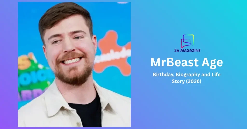 Smiling portrait of MrBeast (Jimmy Donaldson) beside the title graphic "MrBeast Age: Birthday, Biography and Life Story (2026)"