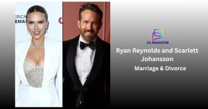 Scarlett Johansson and Ryan Reynolds split portrait with 2A Magazine branding for their marriage and divorce story.