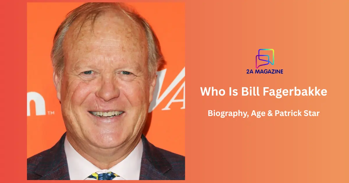 Actor Bill Fagerbakke, the voice of Patrick Star, smiling in front of an orange Nickelodeon event backdrop